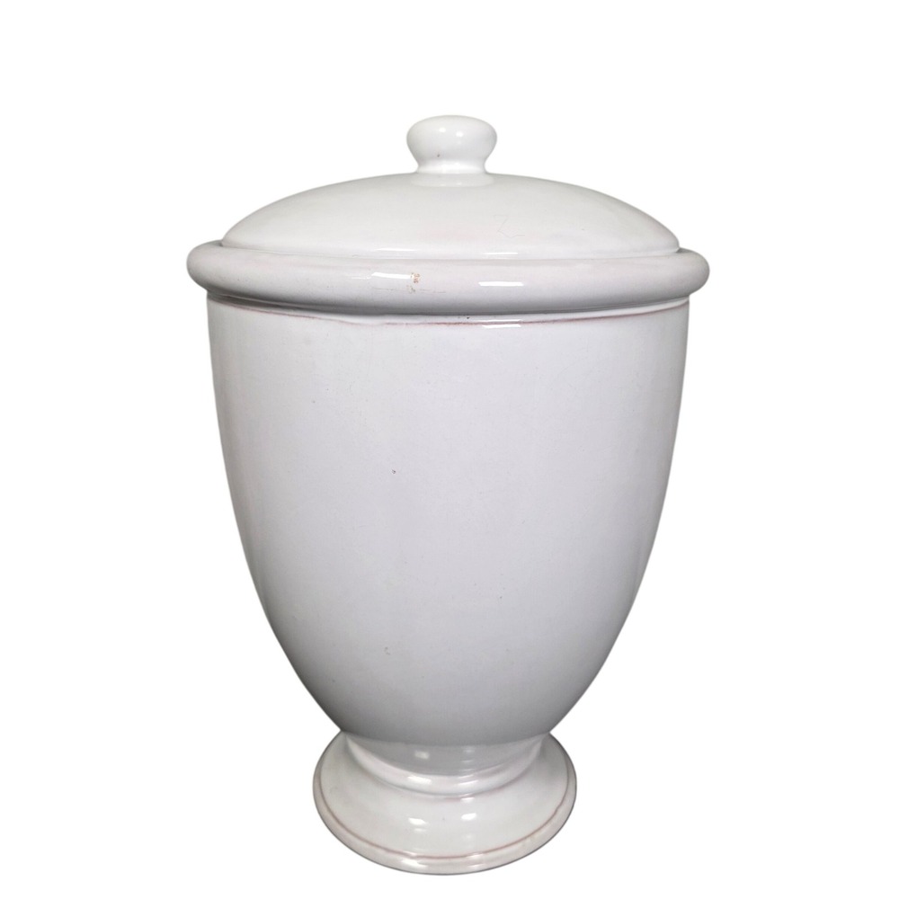 Pottery Barn Glazed Ceramic Apothecary Pedestal Jar with Lid Barn Cottagecore